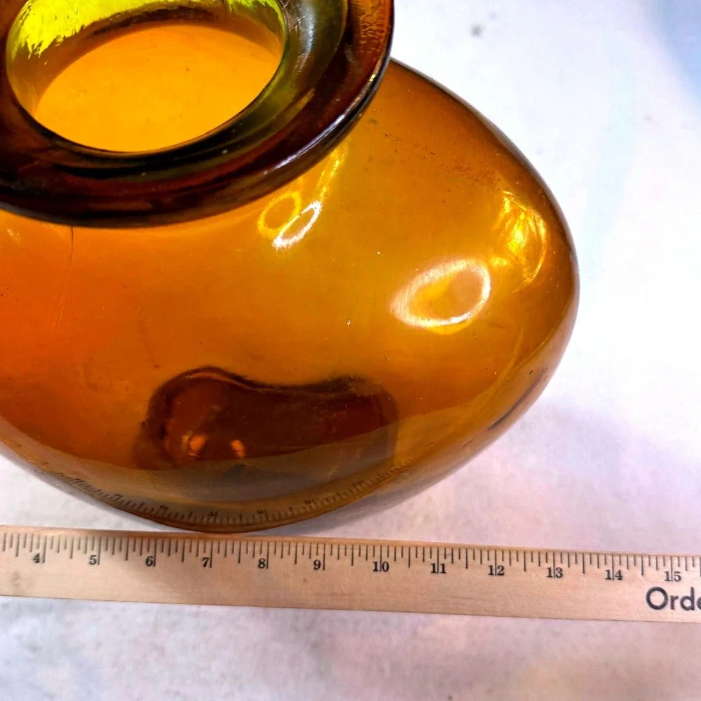 Vintage Large Amber Hand Blown Heart Glass Vase MCM 15